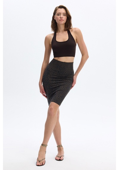 Subtone Boyundan Geçmeli Ribli Crop Top Koyu Kahve Kahverengi