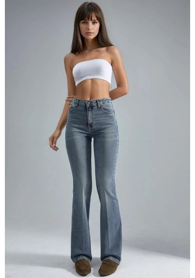 Hiccup Yüksek Bel Flare Kot Pantolon Açık Mavi Denim
