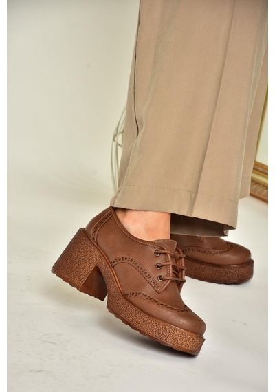 Fox Shoes T996157009 Taba Kalın Topuklu Kadın Ayakkabı Taba