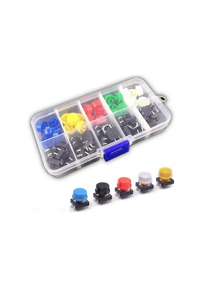 Kutulu 12x12mm 25 Adet Başlıklı Tact Buton Set 4 Pin 5 Renk Dokunmatik Anlık Basmalı Düğme Anahtar Push Soket Breadboard Pcb Devre