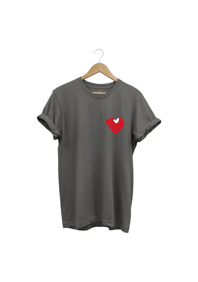 Love Yourself Kalp Tipografi Baskılı %100 Pamuk Unisex Regular Fit T-shirt Gri