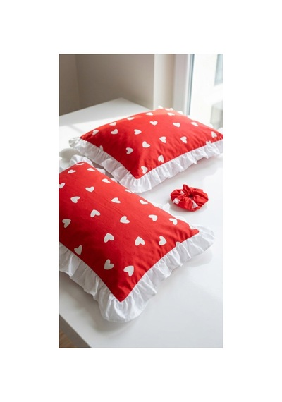 %100 Pamuklu Kalp Desenli Fırfırlı Yastık Kılıfı 2 Adet 50x70 Cm Ekru - 863747383 Ekru