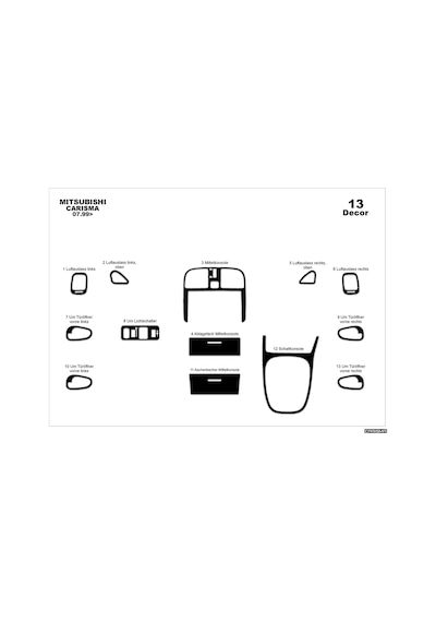 Mitsubishi Carisma Konsol-torpido Kaplama 1999-2004 13 Parça-piano Black Piano Black