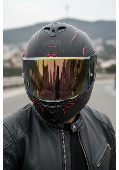 Gıvı 50.x Arachno Mat  1 Renkli 1 Şeffaf Vizörlü Motosiklet Kask Gold Vizör + Şeffaf