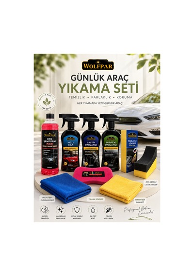 Günlük Araç Yıkama Seti Oto Şampuanı +hızlı Cila+lastik Parlatıcı+torpido Parlatıcı+parlatıcı Sünger+lastik Süngeri+yıkama Süngeri+mikrofiber Kurulama Bezi+mikrofiber Cam Bezi