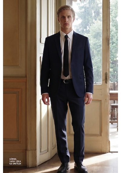 AC&Co / Altınyıldız Classics Erkek Slim Fit Dar Kesim Mono Yaka Takım Elbise Lacivert