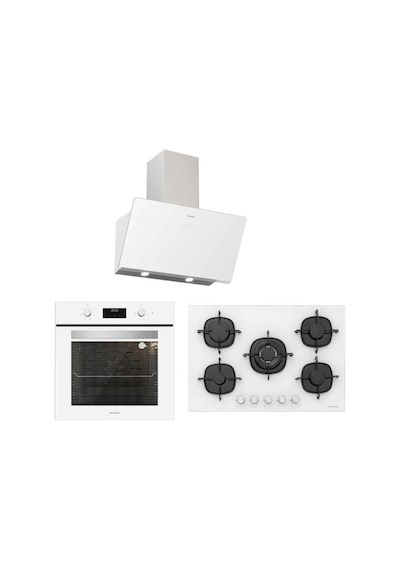 Silverline BO6502W02 - CS5365W01 - 3457 Soho 60 Beyaz Cam Ankastre Set