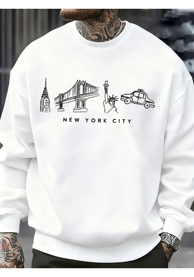 Startmore Startmorenew York City Özellik Desen Erkekler Kazak Sonbahar Bisiklet Yaka Kazak Hip Hop Çok Renkli Gi Beyaz