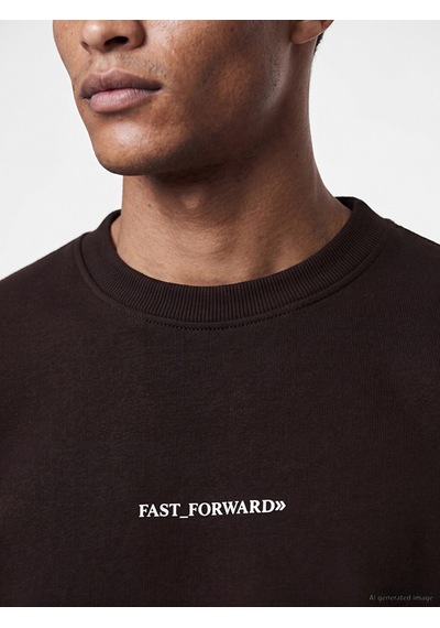 Lcw Vision Kahverengi Bisiklet Yaka Slogan Baskılı Erkek Sweatshirt