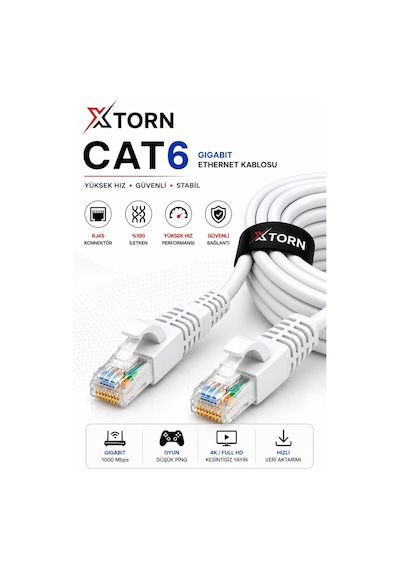 Torn Cat6 Ethernet Kablosu 1 Metre Rj45 Lan İnternet Modem Router Bilgisayar Kablosu