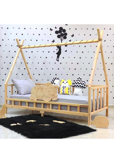 Markaawm Markaawm Ayıcıklı Montessori Yatak Ahşap Çocuk Ve Bebek Karyola Akçaağaç