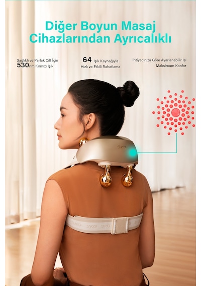 H7 Ultra-e Boyun Ve Omuz Masaj Aleti, Yoğurmalı, Shiatsu Masaj Terapisi, Fototerapi, Termoterapi Beyaz