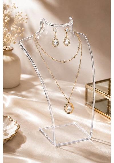 Kolye Standı Akrilik, Takı Standı, Set Standı Büyük 14x21 Cm Şeffaf
