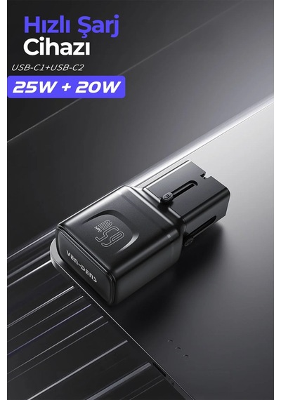 Ven-dens Vd-ta003 65 W Pd Pps 4 Ü 1 Arada Seyahat Adaptörü, 2 Usb-c Ve 1 Usb-a Port, Abd, Siyah