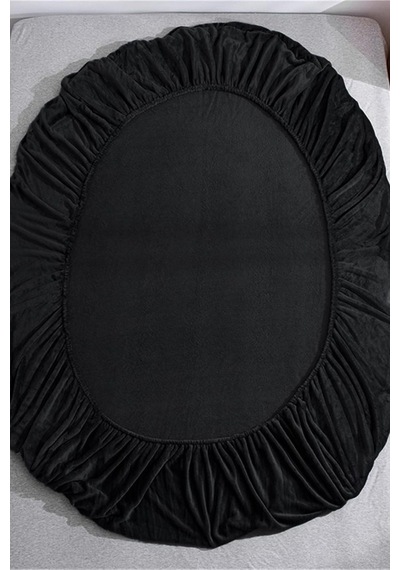 Kadife Kumaş Battal Çift Kişilik Fitted Lastikli Çarşaf Takımı 180x200+30 Cm Siyah