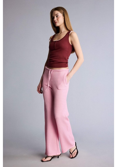 Defacto Wıde Leg Cepli Normal Bel Standart Boy Kırışık Dokulu Pantolon F7659ax26smpn171 Pembe-pn171