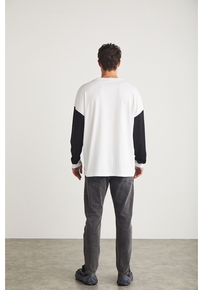 Grımelange Melvin Erkek Bisiklet Yaka Baskı Detaylı Uzun Kol Beyaz Sweatshirt