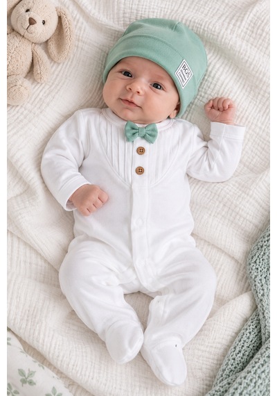 Babyhola Organik %100 Pamuk Kız Erkek Bebek Yenidoğan Tulum Zıbın Battaniye 8'li Set 0-3 Ay Hediyeli Mint Yeşil