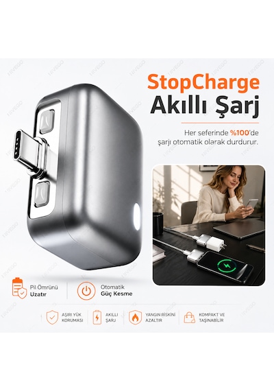 Nvg Akıllı Şarj Adaptörü Usb-c Otomatik Güç Kesme Şarj Koruyucu %100 Dolunca Şarjı Durduran Pil Koruma Aparatı Type-c Tüm Cihazlarla Uyumlu Telefon Araç