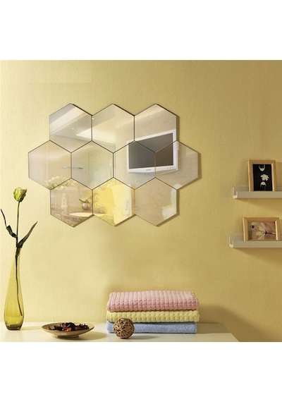 Altıköşe Altıgen Geometrik Hexagon 3Mm Cam 18X16 Duvar Boy Aynası