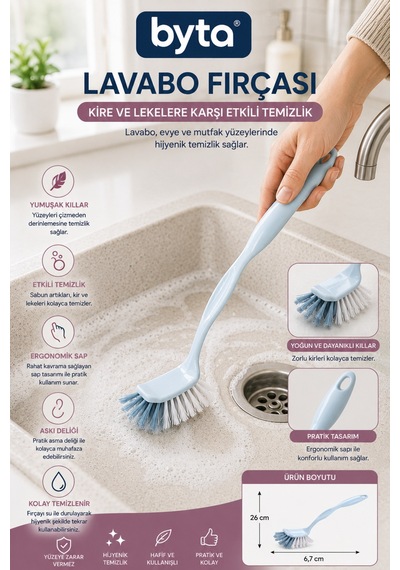 Lavabo Temizlik Fırçası Ergonomik Saplı Çok Amaçlı Evye, Lavabo Ve Mutfak Temizlik Fırçası 1 Adet Karışık Renk Gönderilir