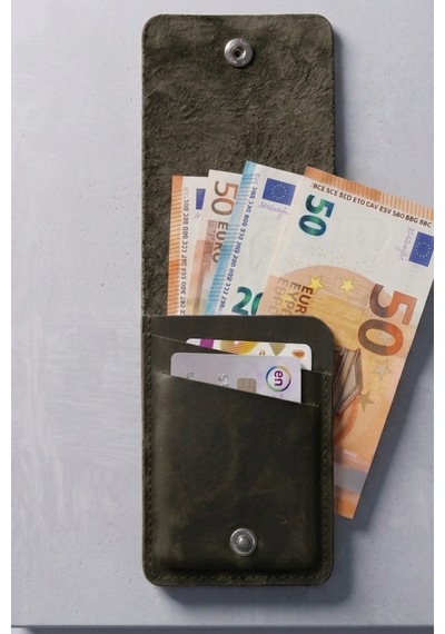 Luvo %100 Gerçek Deri El Yapımı 3 Bölmeli 9 Kart Kapasiteli Cüzdan Premium Kompakt Kartlık Koyu Yeşil