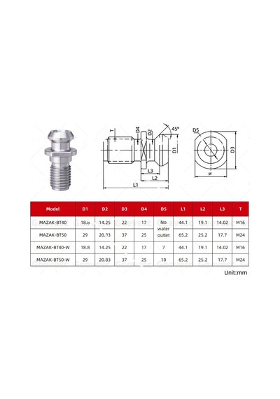 MAZAK BT40 M16 İÇTEN SU VERMELİ PULLSTAT CİVATA ( PULL STUD )