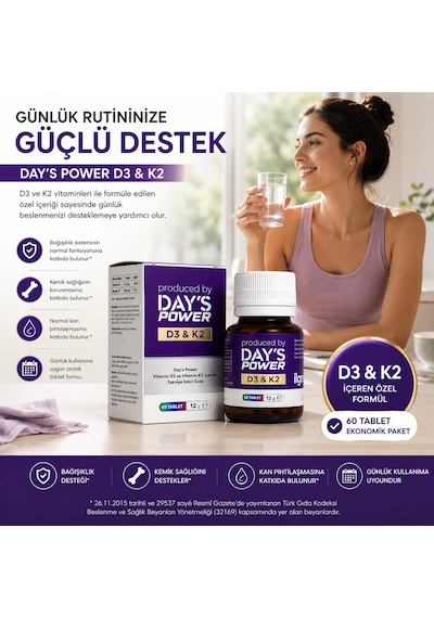 Day's Power D3 & K2 Vitamin Kompleksi 60 Tablet Bağışıklık Ve Kemik Desteği