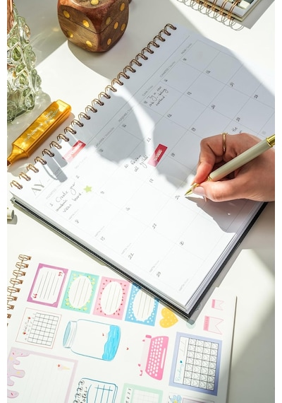 Süresiz Haftalık Masaüstü Planlayıcı 12 Aylık Undated Desk Planner Siyah