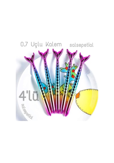 4'lü Deniz Kızı Figürlü 0.7 Uçlu Versatil Kalem Çok Renkli