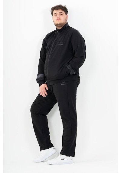 Maraton Sportswear Büyük Beden Erkek Dik Yaka Düz Paça Reglan Kol Basic Siyah-Siyah Eşofman Takımı 22392-Siyah-Siyah