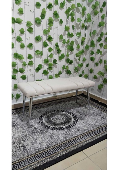 Özcan Metal Krom Metal Ayaklı Metal Kasalı Bench Mutfak Salon Antre Yatak Odası Balkon Puf Bank Krembeyaz