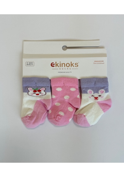 Ekinoks Socks Rabi 3'lü Kız Bebek Patikli Çorap Seti Pembe