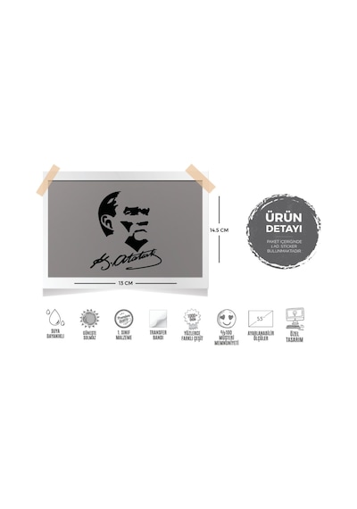 Bay Etiket Mka3 Kemal Ataturk Silueti Mat Siyah