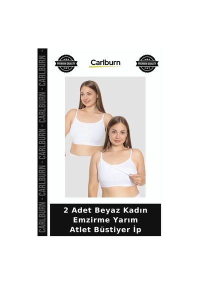 Carlburn Delux Serisi 2 Adet Beyaz Kadın Emzirme Yarım Atlet Büstiyer İp İç Çamaşırı Hamile Giyim Ev Giyimi