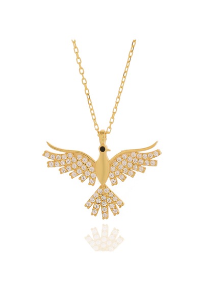 Vaoov 925 Ayar Gümüş Gold Taşlı Anka Kuşu Kolye Altın