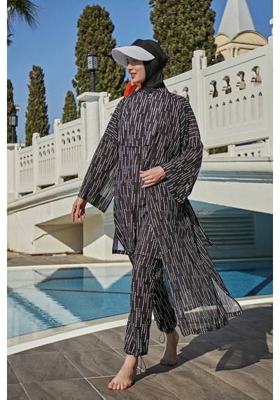 Remsa Mayo Remsa Tesettür Mayo Üzerine Tek Kaftan Kimono Pareo Rp006 Yasmin Siyah