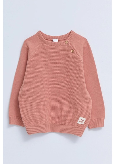 LC Waikiki Lcw Baby Pembe Bisiklet Yaka Kendinden Desenli Erkek Bebek Triko Kazak