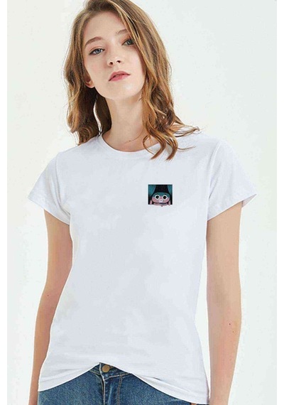 Gece Dışarıyı Izlerken Baskılı Beyaz Kadın Tshirt