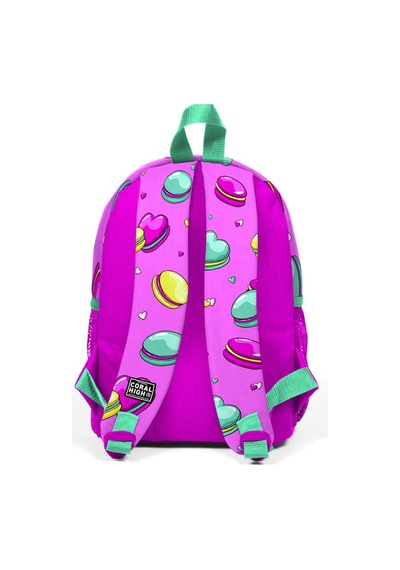 Coral High Kids Açık Pembe Su Yeşili Makaron Desenli İki Bölmeli Yuva Sırt Çantası 23325.
