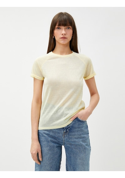 Koton Bisiklet Yaka Tişört Reglan Kol Sarı 3sak50384ek 3SAK50384EK161 Sarı