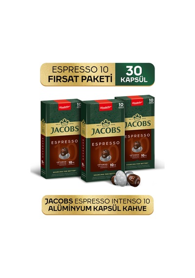Jacobs Espresso 10 Intenso Nespresso Uyumlu Alüminyum Kapsül Kahve 3 x 10 Adet