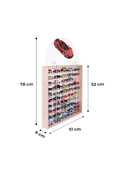 50'li Ahşap Oyuncak Araba Rafı, Duvara Asılabilen Pleksi Raflı Hobi Araba Düzenleyici 50x6x51 Diğer
