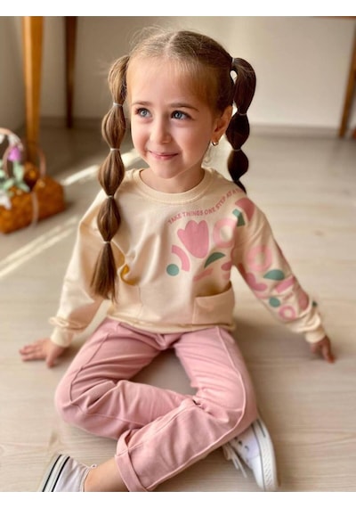 Kız Çocuk Kalp Baskılı 2'li Takım. Pamuklu Mükemmel Kalite Pembe