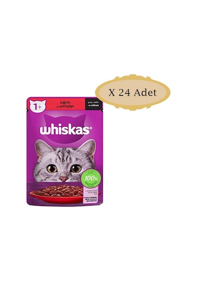 Whiskas Pouch Sığır Etli Yetişkin Kedi Mama 24 x 85 G