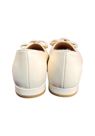 Tufan Shoes Ekru Hakiki Deri Fiyonk Tokalı Babet Ayakkabı Ekru