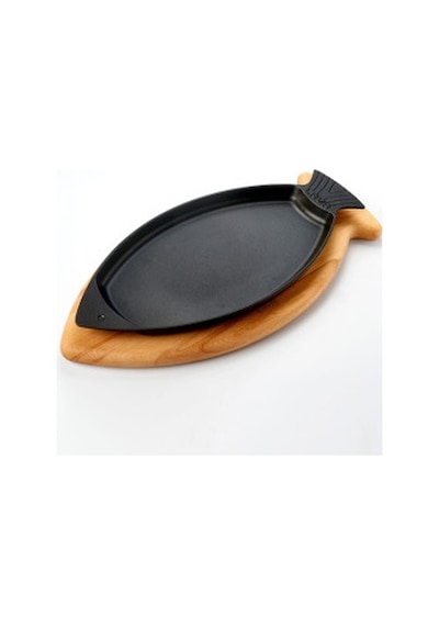 Lava Döküm Kayın Servis Ahşap Altlıklı Balık Tabağı 20x32 Cm.
