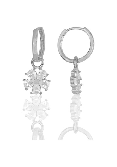 Gümüş Rodyumlu Zirkon Taşlı Çiçek Küpe Barcode Gold - Rose Gold - Rodyum