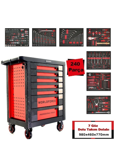 Worldforce 240 Parça Dolu Takım Dolabı 7 Çekmece Medium Paket