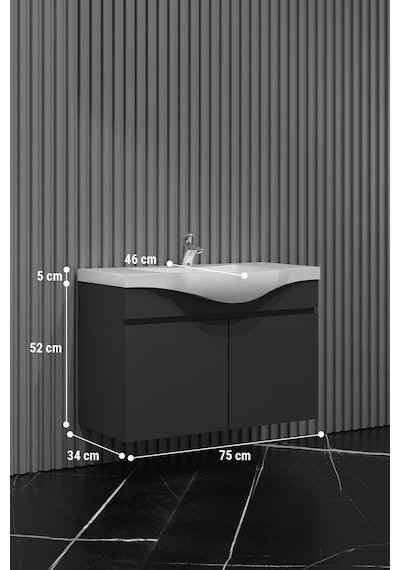 Yıldız 75 Cm Antrasit Gri Mat Mdf Seramik Lavabolu Banyo Dolabı Antrasit - Gri